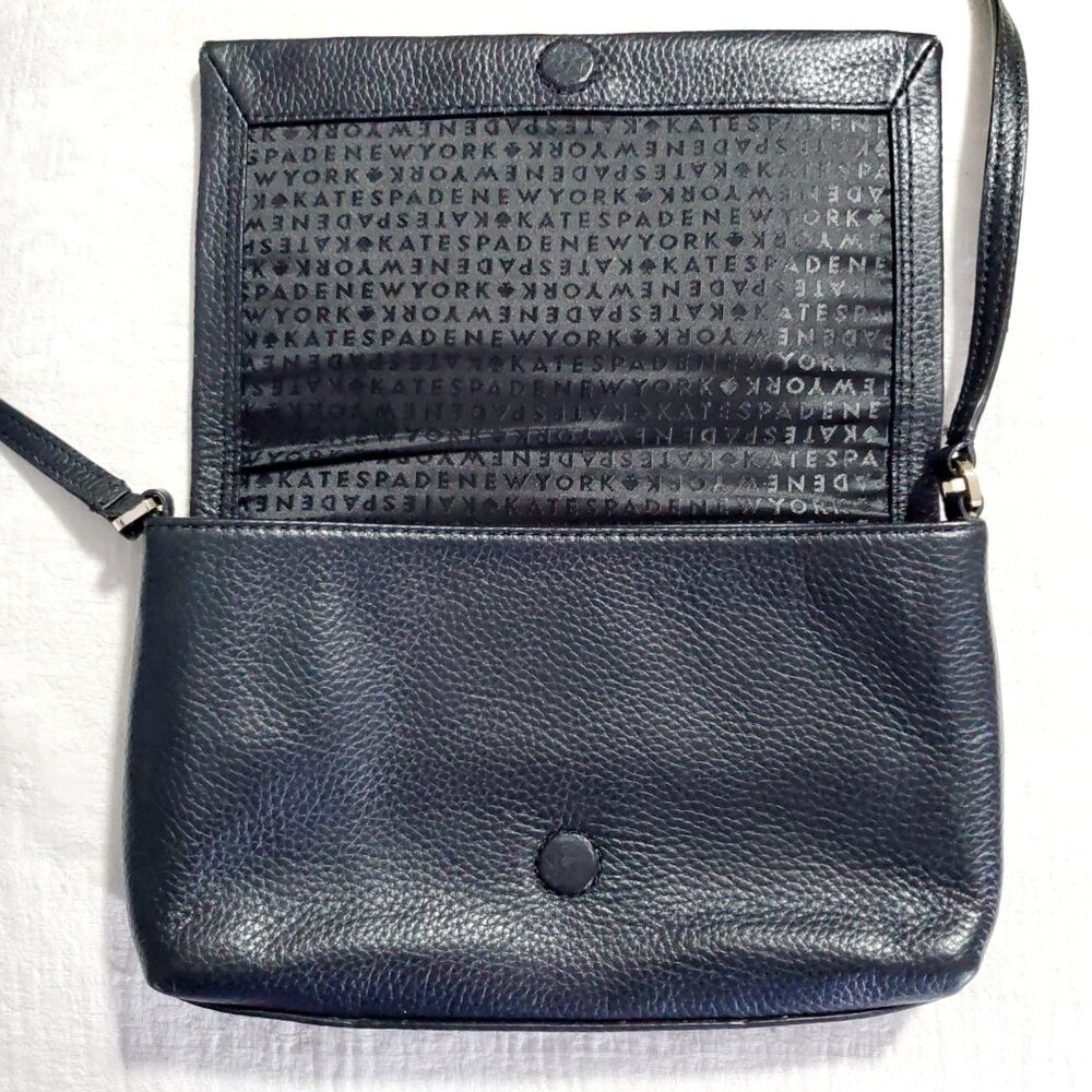 Kate Spade Black Pebbled Leather Crossbody Bag Flap Shoulder Purse Gold Log - Picture 3 of 10